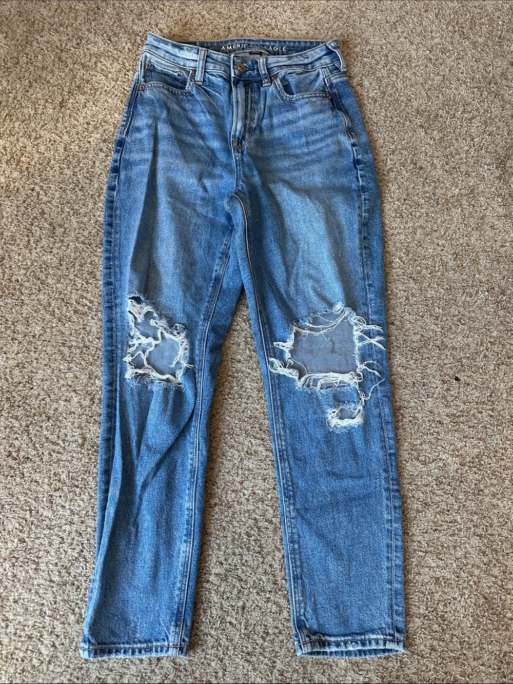 American Eagle Outfitters Distressed Straight Leg Jeans - Light Blue